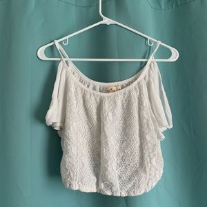 Lace open shoulder crop blouse